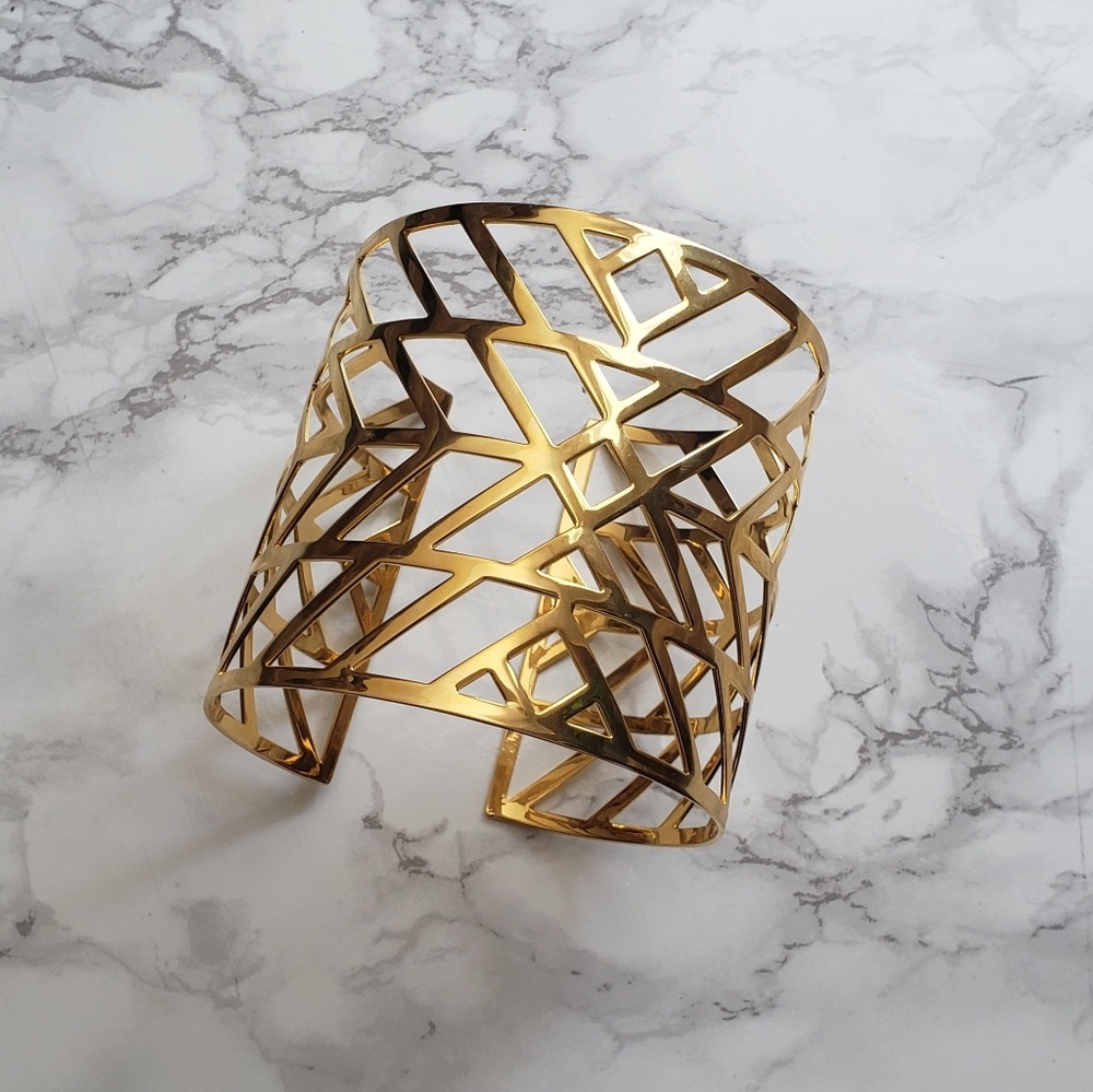 Gold Geometric Adjustable Arm Cuff - Picture 3 of 5